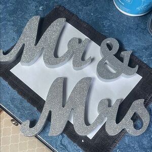 Silver Glitter Mr & Mrs Sign - wood